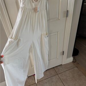 Free People Cream Wide-Leg Jumpsuit